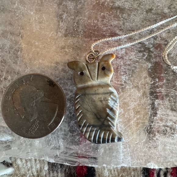 Hand Carved Owl Pendant By DWAYNE TURPIN 16” SS Chain Native American USA - Picture 2 of 4
